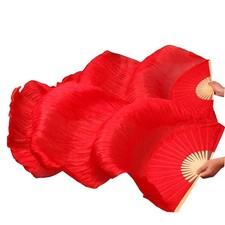 Women 1 Pair Silk Belly Dance Fans Veil Long Folding Length 180x90 Cm Dancing