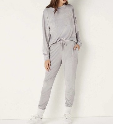 Victoria s Secret PINK Track Suit Plus 2XL Velour Sweatshirt & Jogger Gray Y2K