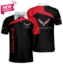 Personalized Name Logo Top Men Corvette C7, Full Print 3D Black Red Polo Shirt