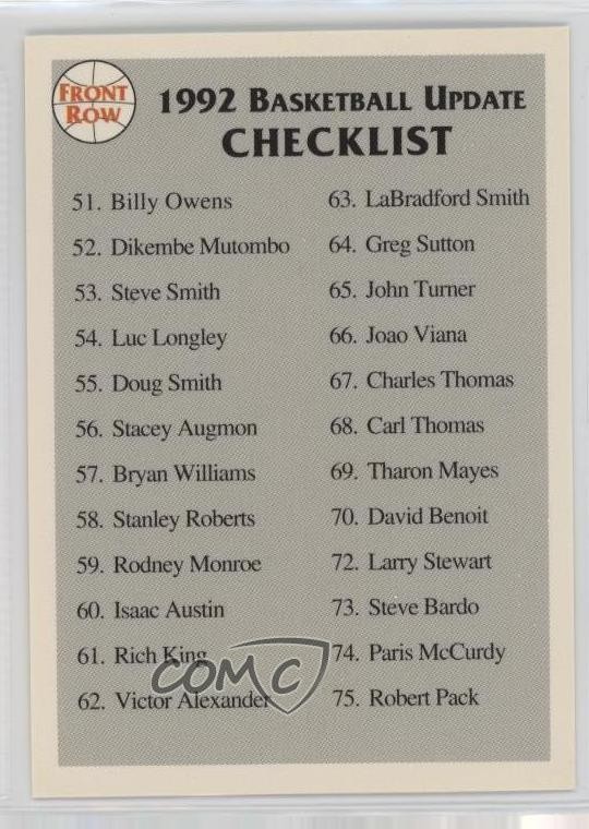 1991-92 Front Row Update Checklist #100 0q3