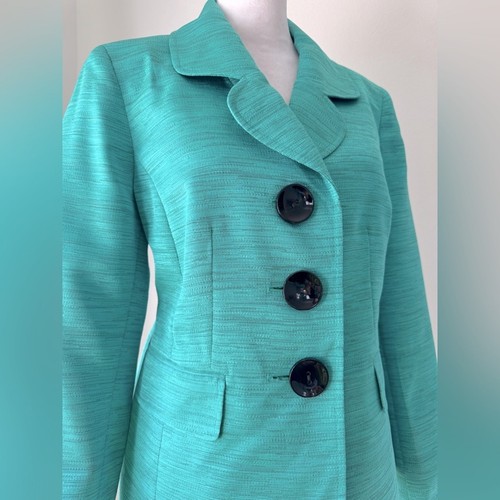 Vintage Y2K Kasper Teal Single Breasted Blazer w/ Oversized Black Buttons - Picture 5 of 9