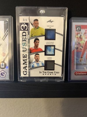 2025 Leaf In The Game Used CRISTIANO RONALDO LIONEL MESSI NEYMAR JR. Jersey #3/3