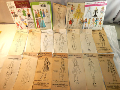 19 Vintage 1940s-2000s 11-12'' Doll Clothes Patterns Barbie Latexture Simplicity
