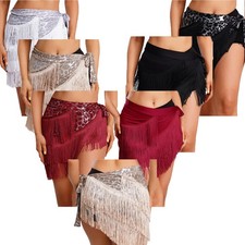 Women Dancewear Waist Hip Scarf Salsa Skirts Rave Costume Chain Tassels Tango