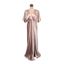 Birdy Grey Dress Womens Large Rose Gold Jesse Kimono Satin Gown Maxi Formal NWT