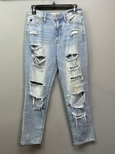 KanCan Jeans Juniors 3/25 Light Wash High Rise Distressed Relaxed Straight Denim