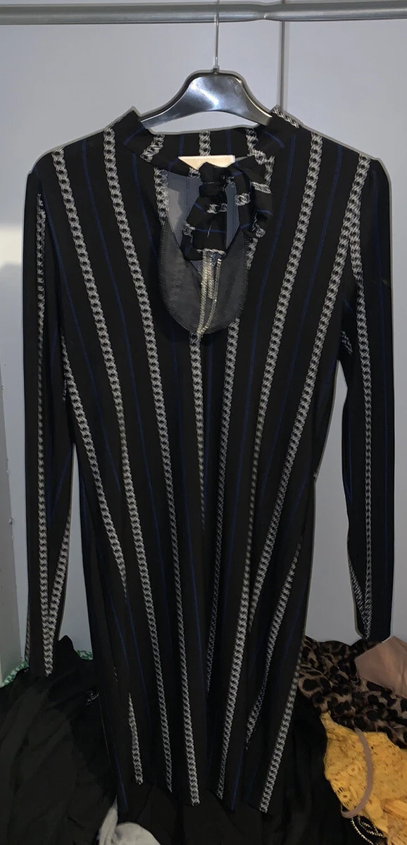 Michael Kors Black Dress Size XS Long Sleeve Silver Chain BNWOT Tie Bow Neck