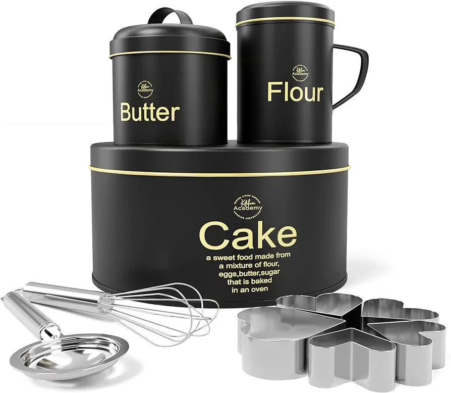 Cake Butter Flour Canisters, Kitchen Storage Set with Lid, Decorative Kitchen