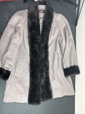 Vintage Penny Lane Style Wool Overcoat With Union Tags Gray Faux Fur Trim