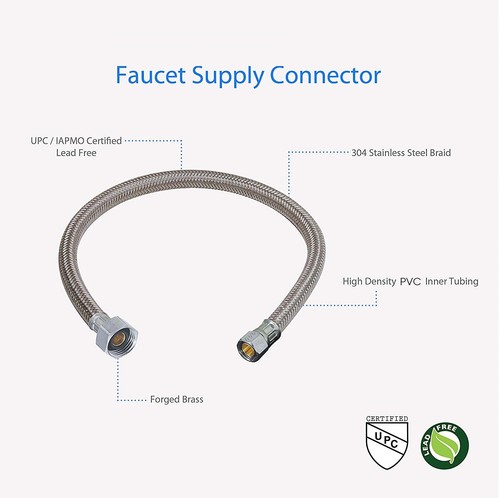 (1) 20" Stainless Steel Faucet Supply Line Connector Hose 1/2" FIP X 3/8"OD Comp - 第 2/4 張圖片