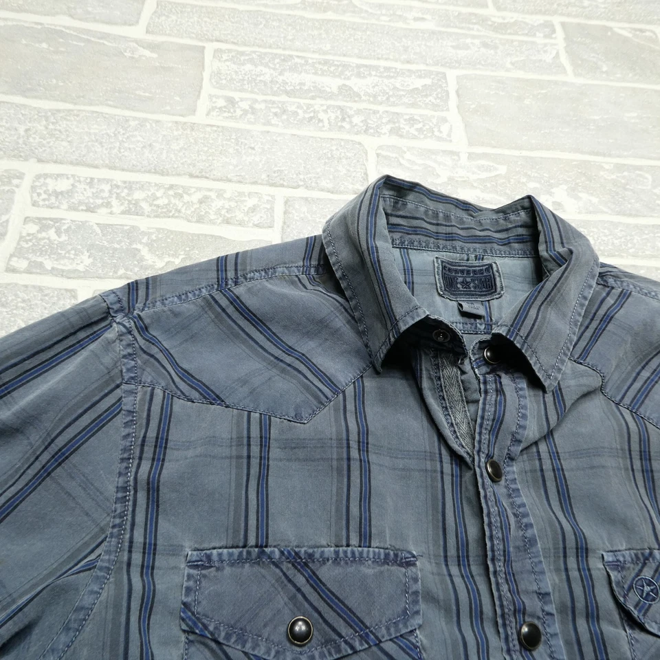 Converse One Star Shirt Adult M Blue Striped Black Snaps Lightweight Cotton Mens - Image 4 of 4