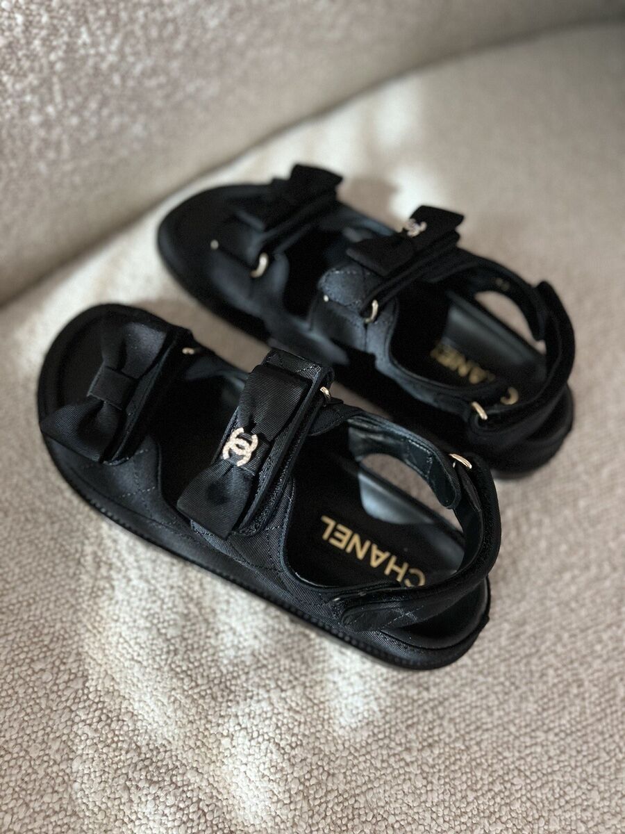 BNIB Chanel Dad Sandal CC Crystals In Black With Bows Size BNIB Chanel Dad Sandal CC Crystals In Black With Bows Size