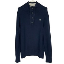 American Eagle Classic Fit Pullover Knit Sweater Size L Mock Neck 1/4 Zip/Button