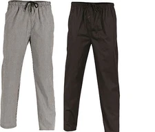 3 PK CHEF POLYESTER COTTON DRAWSTRING CHEF PANTS- GREAT QUALITY BLACK OR CHECK