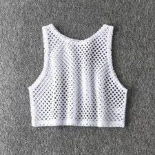 Sexy Damen Gekürzt Tank Top Hohl Out Weste Unterhemd Fischnetz Ärmellos Rundhals