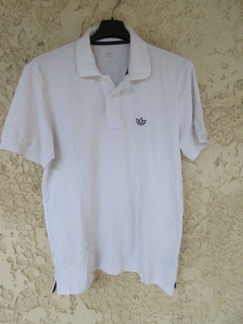 Polo ADIDAS Trefoil blanc style rétro vintage shirt coton manches courtes M
