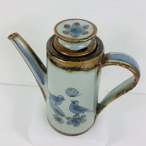 El Palomar Pottery Coffee Carafe Server 9" Wide & Lid Blue Birds Mexico Folk Art - Picture 7 of 17