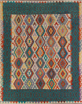 Reversible Kilim Kelim Rugs Geometric Handwoven Tribal Carpets 8x10 ft
