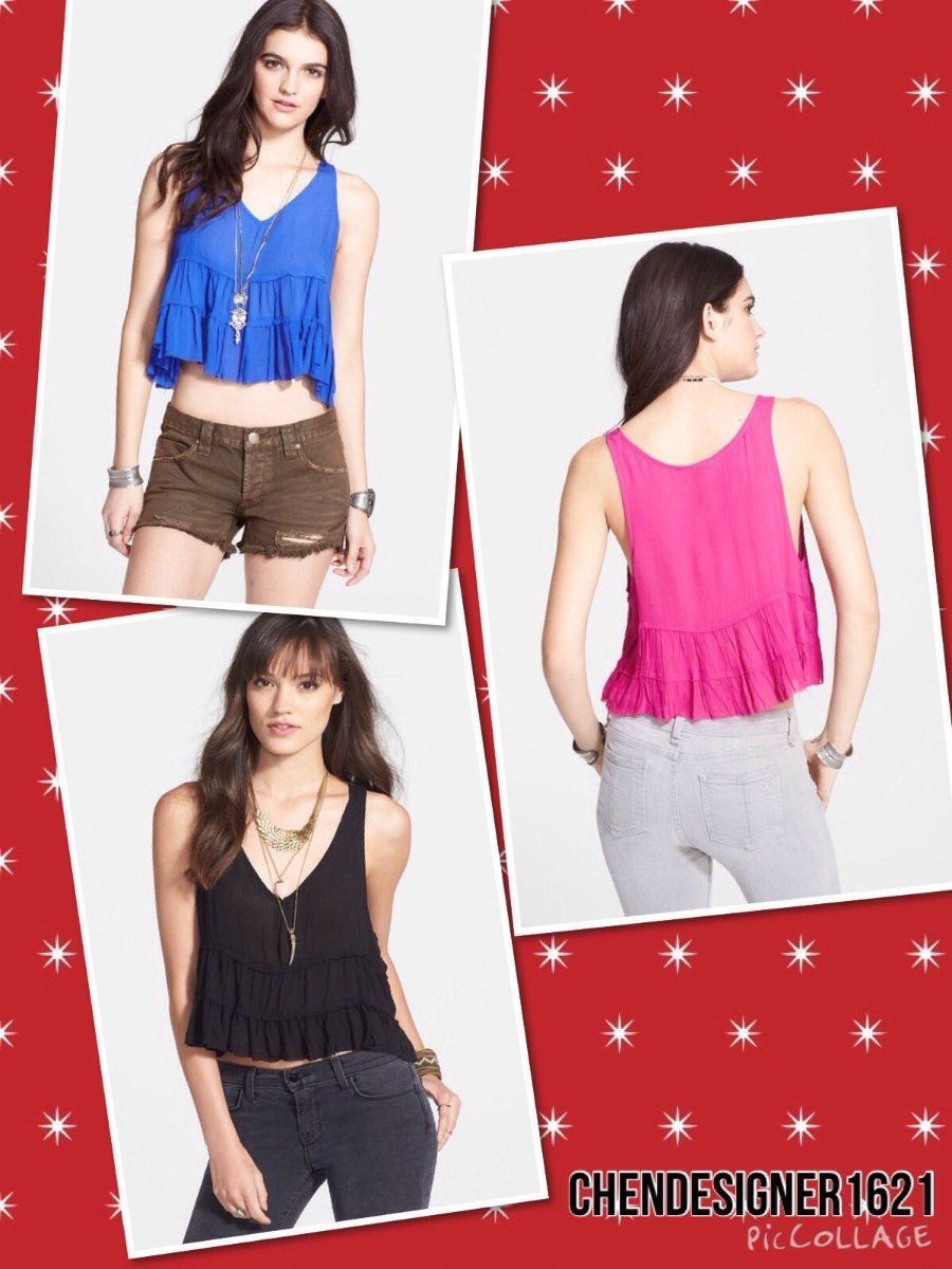 Free People size M, L Crinkle Breeze' Ruffled Crop Camisole, Black