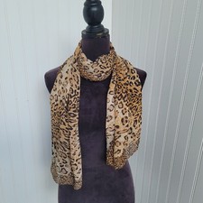 Ladies Sheer Scarf Leopard Cheetah Print Brown Beige Tan - 20" x 60"