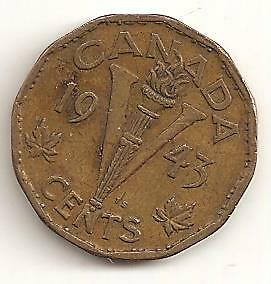 Canada 1943 Tombac Nickel 5c 5 cent Coin V victory torch Morse