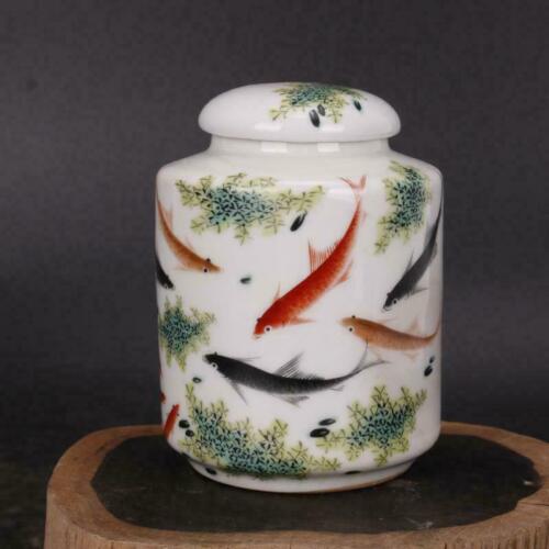 Chinese antiques Handmake Porcelain Pastel  fish pattern tea leaf jar qq32 - Picture 1 of 5