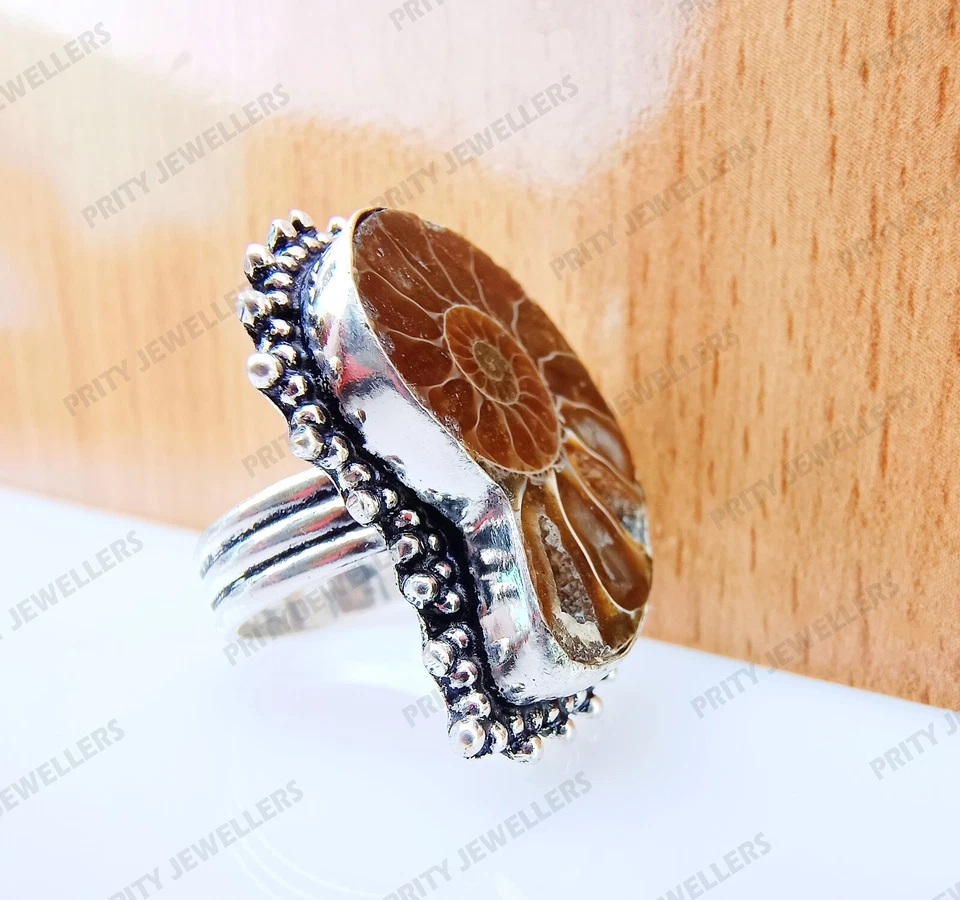 Natural Ammonite Fossil Ring, Handmade 925 Sterling Silver Ring, All Sizes - Image 2 of 4