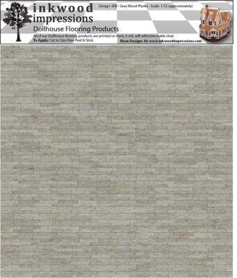 Dollhouse Flooring 6 mil Peel & Stick Vinyl 12'' x 12'' - Grey Wood Planks 008
