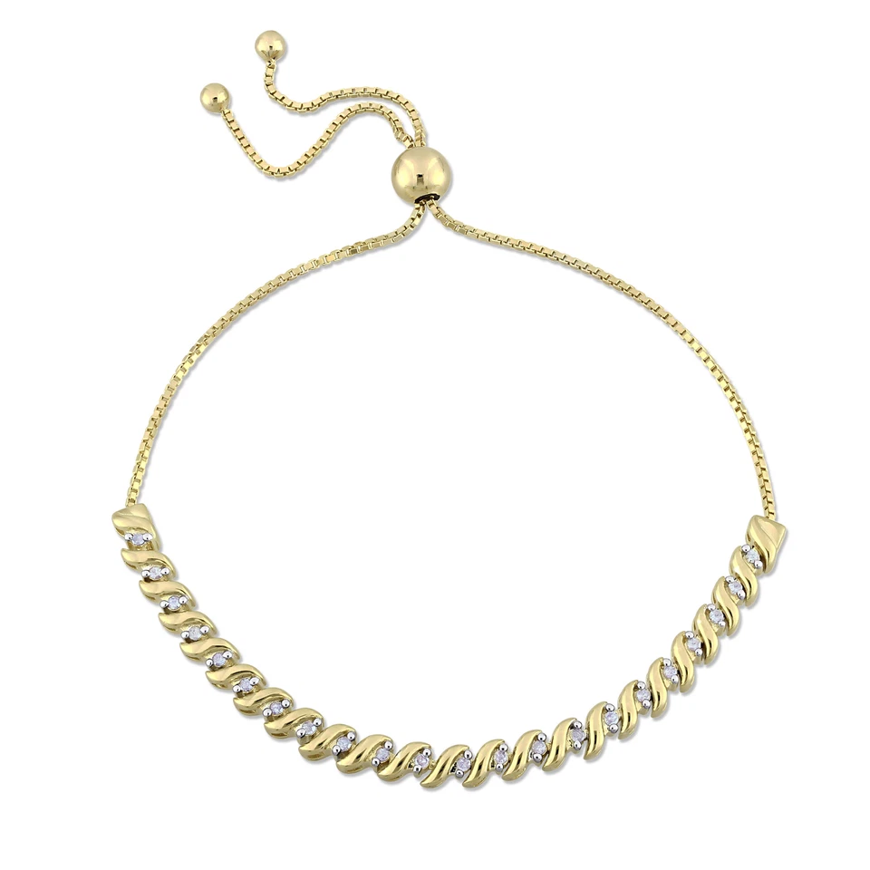 Brazalete Bolo Remolino Diamante 1/4CT TDW Chapado en Amarillo Amour