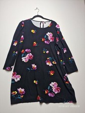 Old Navy Tunic Dress Women's XL Black Viscose Stretch Floral Print Long Sleeve