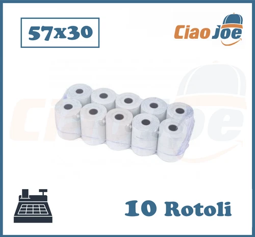 10 Rouleaux Thermiques MM 57X30 MT Papier Âme 12MM Pour Enregistreur De Caisse