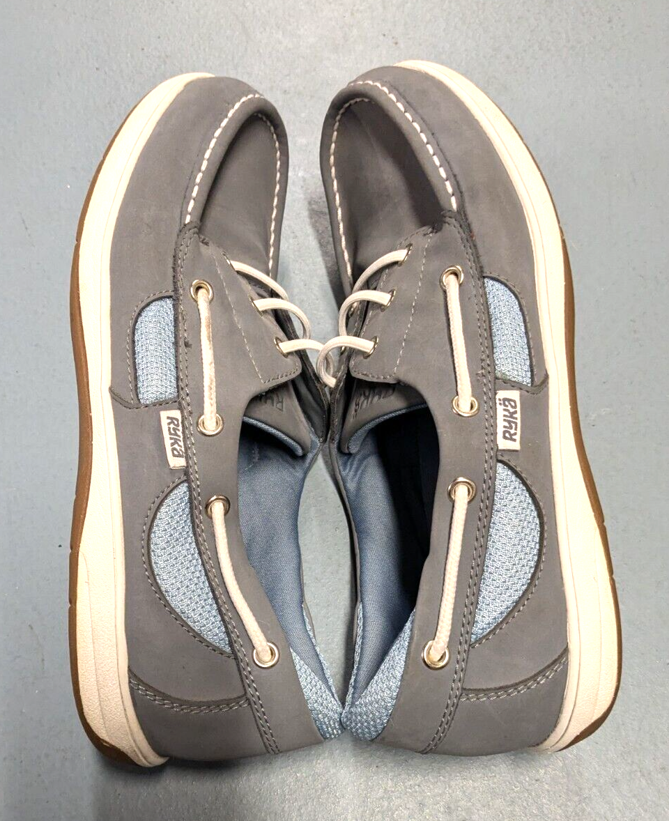 SAOLA Scarpe da barca donna Ryka taglia 8 5 Chatham slip on grigio e blu chiaro suola in gomma