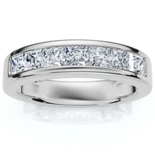 1 1/2 Ct Lab Grown Princess Cut Men's Channel Set Diamond Wedding 14K Ring