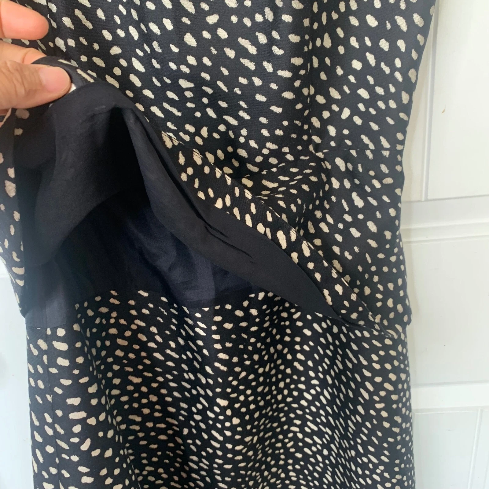 Abito Tory Burch oro a pois liana peplum raso nero taglia 2 ospite matrimonio