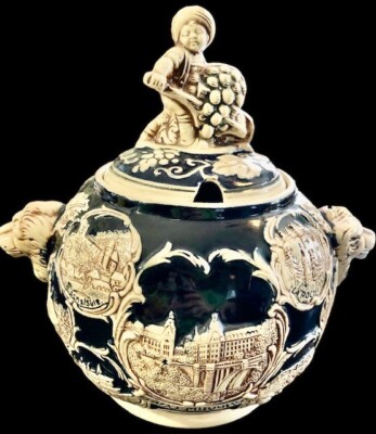 Gerz Germany stoneware Gluhwein mulled wine bowl luxembourg lions antique rare