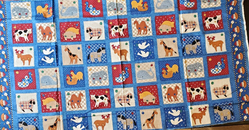 VTG Fabric Traditions Novelty Animal Print Noah's Ark Blue 23"l x WOF 1995 - Picture 2 of 7