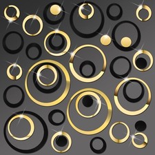 72 Pieces Acrylic Circle Mirror Wall Sticker Round Black Gold and Silver Wall...