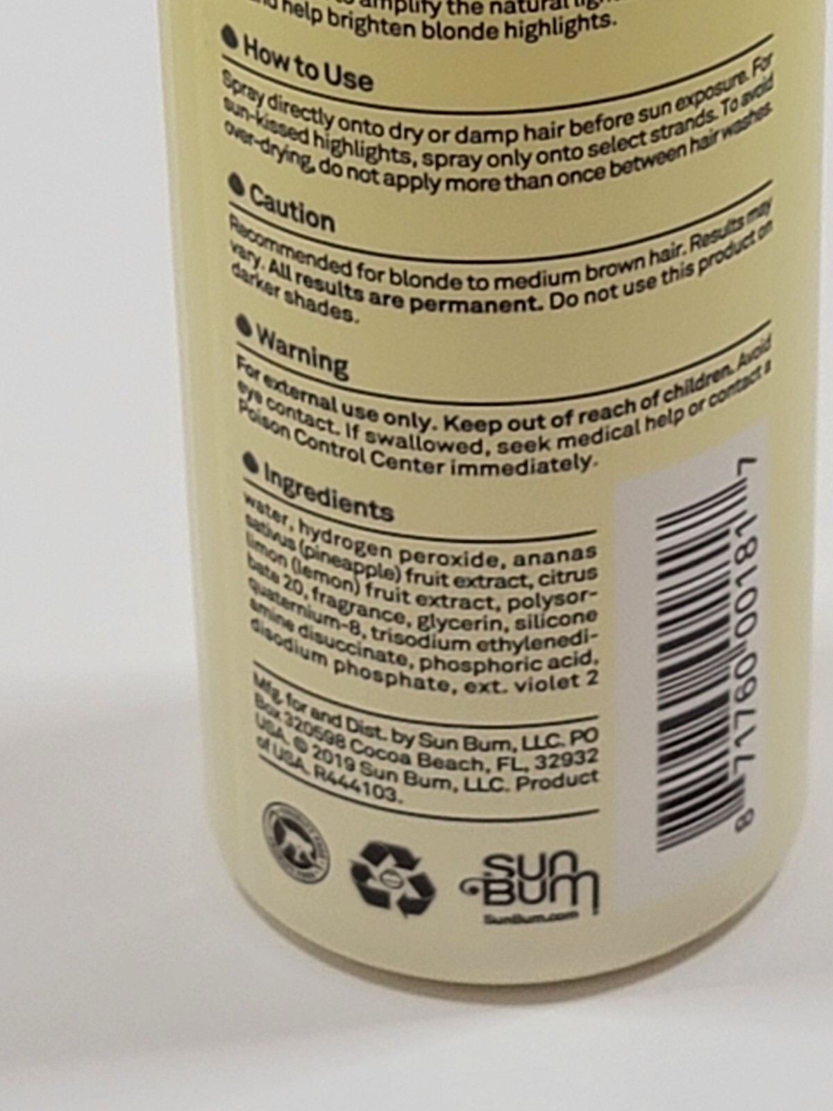 Sun Bum Blonde Hair Lightener 4 oz. Hair Color New!! Blonde to Medium Brown Hair