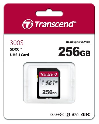 Transcend 256GB 300S SDXC UHS-I U3 V30 SD Memory Card CL10