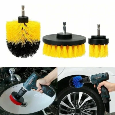 Lot 3 Brosses De Nettoyage Voiture Lavage Jante Perceuse Tapis Moquette - Photo 1/4