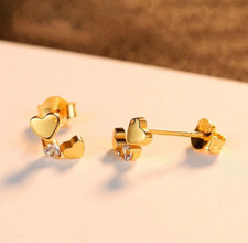 Christmas Gift Earring's 14K Gold Plated Double Heart Stud 1CT Simulated Girls