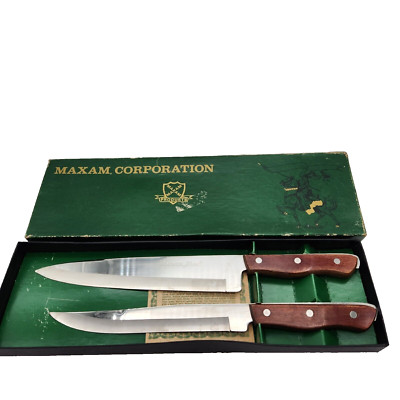 KNIVES 440 Stainless STEEL Carving Chef Wood Handles Vintage MAXAM CORP