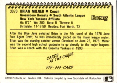 1991 Greensboro Hornets ProCards #3076 Brian Milner Fort Worth