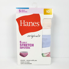 Hanes Originals Girls Size 10 Multi Stretch Cool Soft Hipsters Underwear 5 Pack