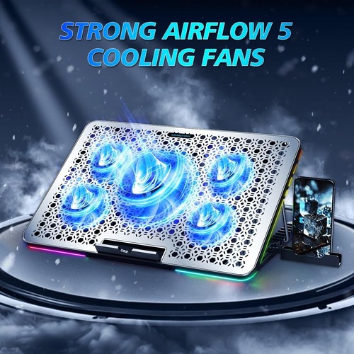 LIANGSTAR Laptop Cooling Pad, Kühler Gaming 5 leise Lüfter mit Silber - Bild 3 von 7