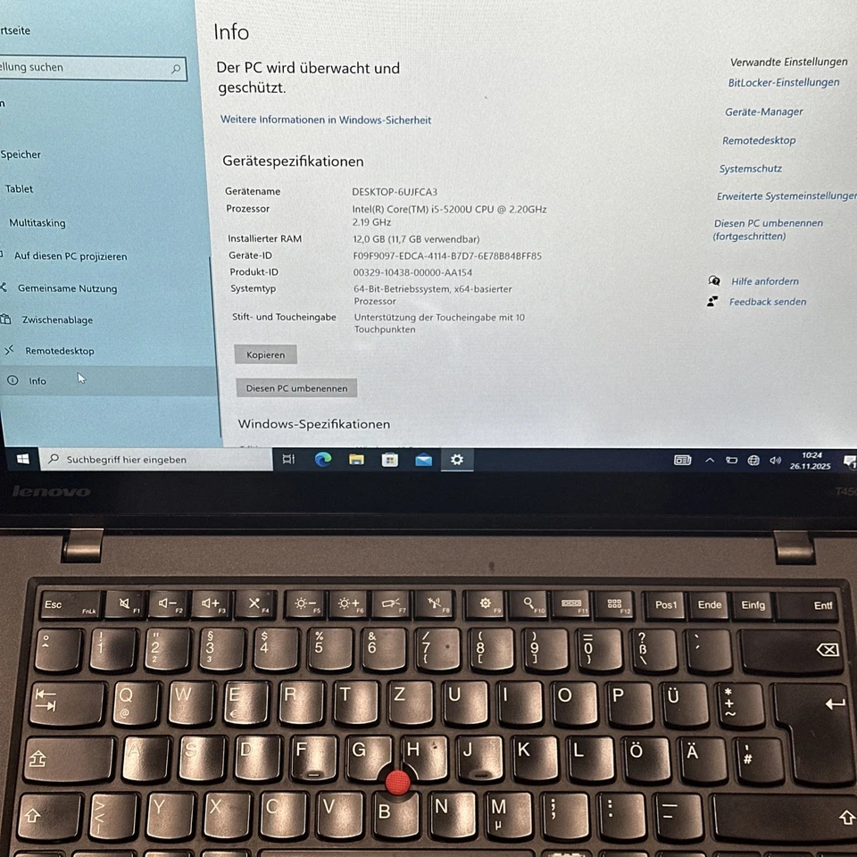 Lenovo ThinkPad T450s i5-5200U, 12 GB RAM, 512 GB SSD, grosser Akku, Win10 - Bild 2 von 4