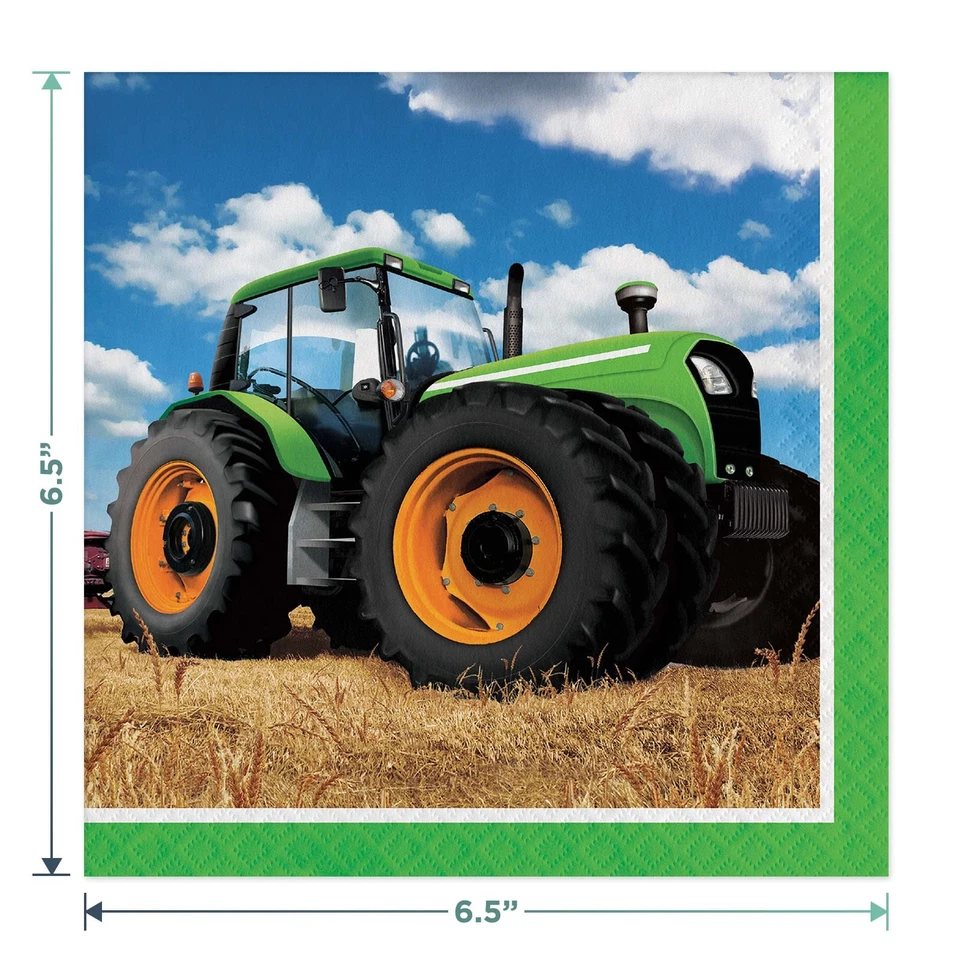Juego de suministros para fiestas de tractor agrícola: platos verdes, servilletas, tenedores para 16 invitados Foto 4 de 4
