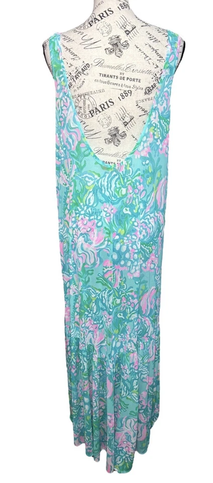Maxi Vestido de Malla Lilly Pulitzer Encubrimiento Medio Azul Ibiza Camelia Playa Foto 3 de 4