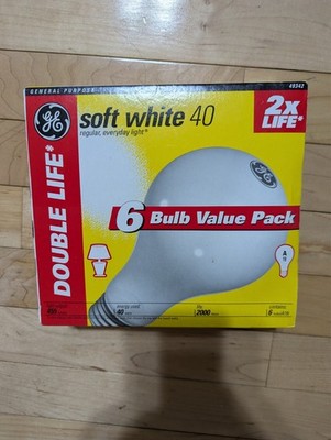 GE Light Bulbs, 40 Watt, Soft White, Long Life A19 Bulbs(Pack of 6) 