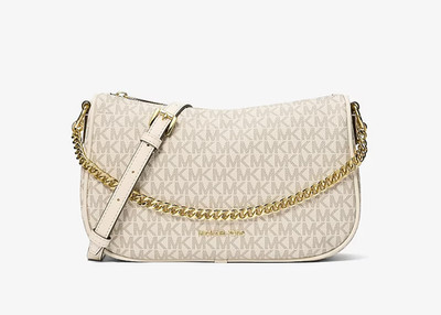 Michael Kors Carmela Medium Signature Logo Convertible Crossbody Bag Light Cream